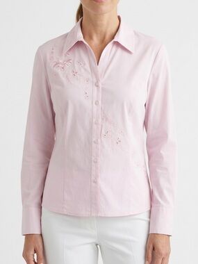 Cottagecore Pink Embroidered Button‑Down – Size 14 Petite Vintage  Farmhouse